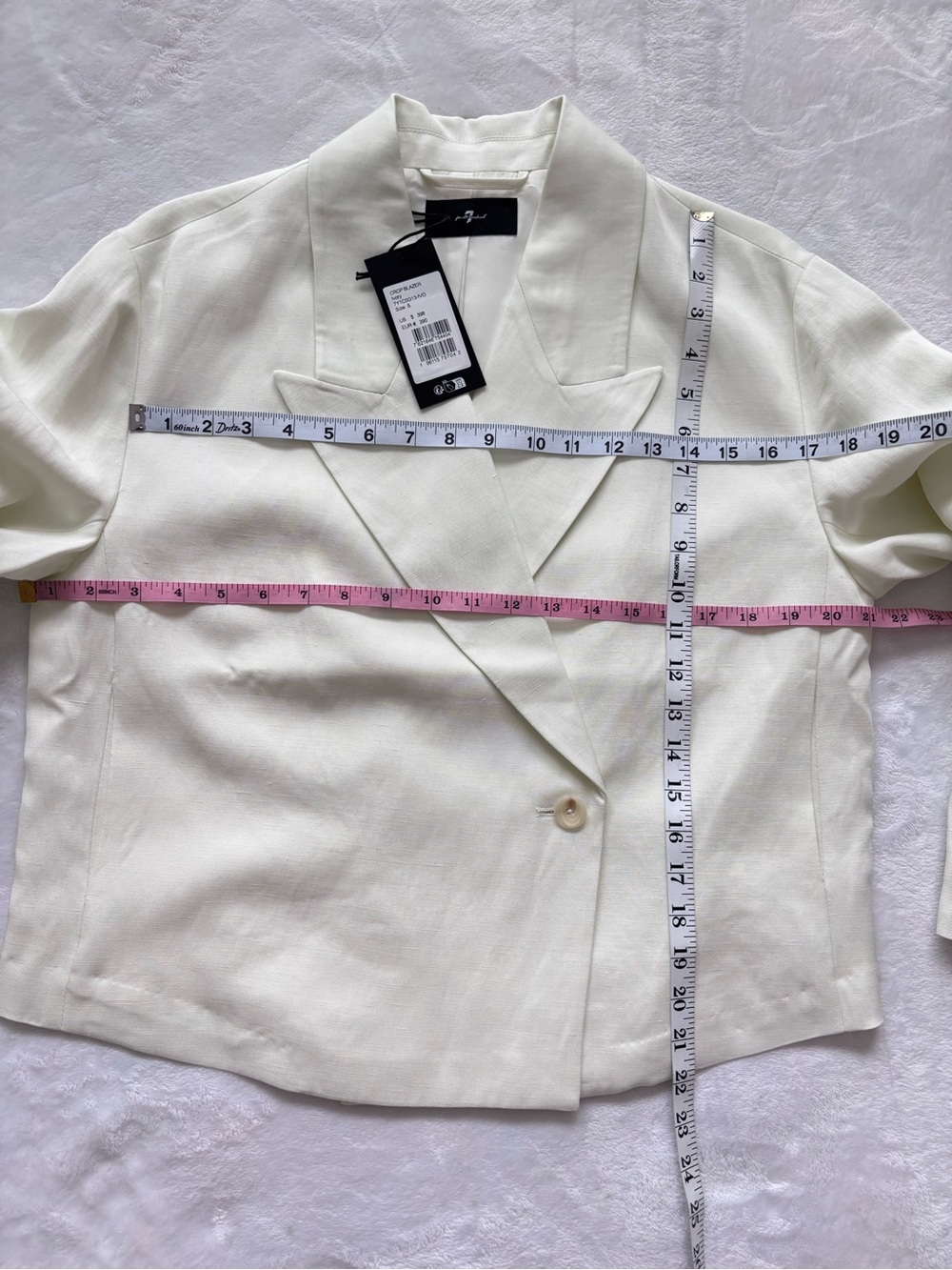 7 FOR ALL MANKIND Long Sleeve Oversized Linen Blend Cropped Ivory Blazer--NWT--S - Picture 14 of 15